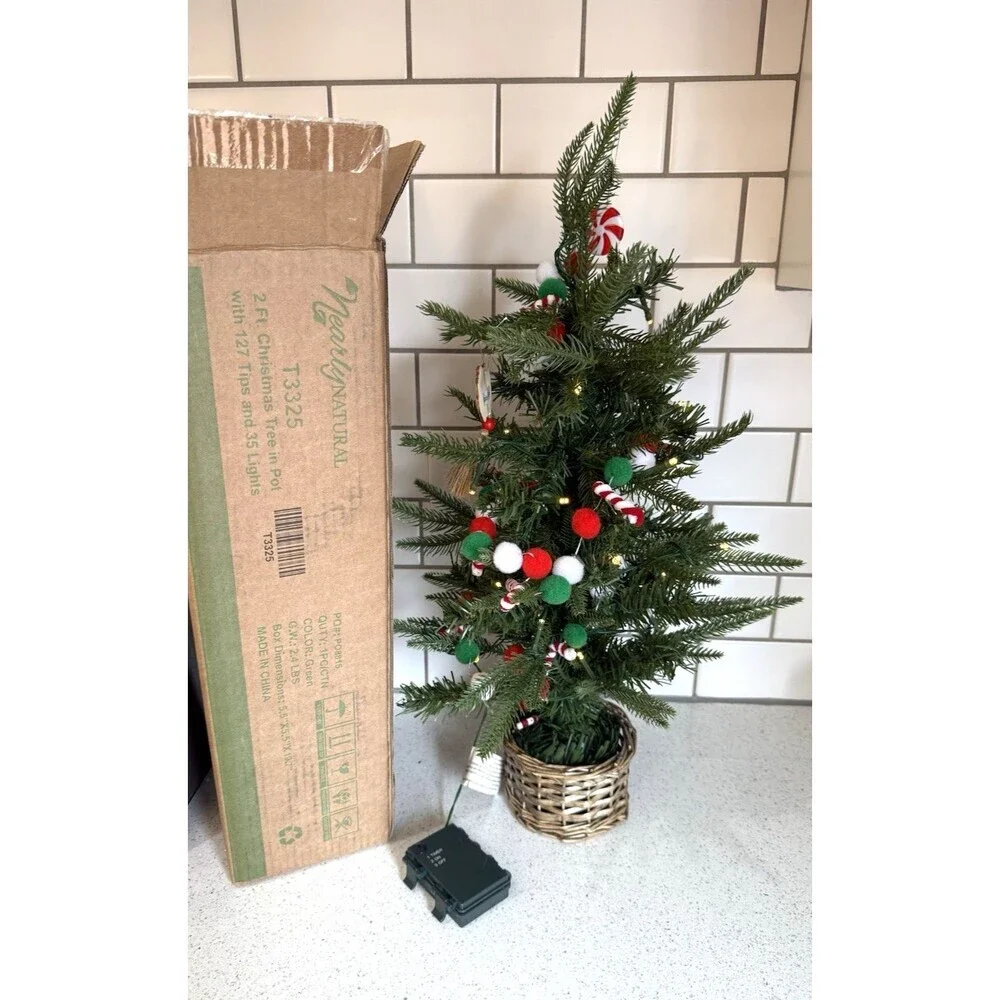Nearly Natural 2ft. Artificial Christmas Tree Peppermint Parlor LED Lights